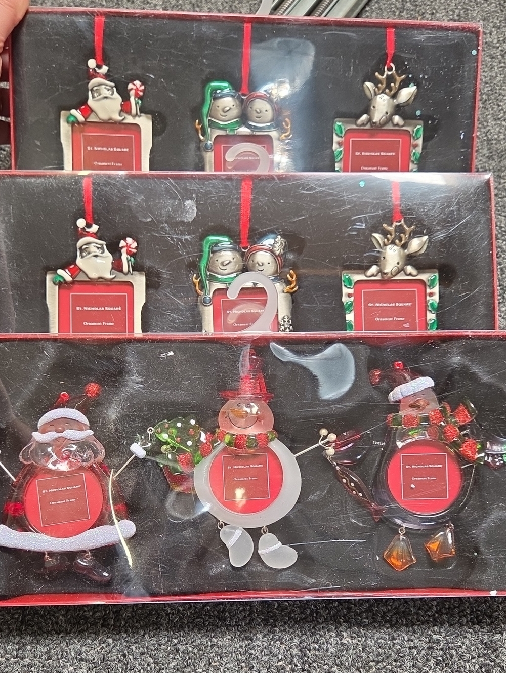 3 Packages Holiday Ornament  Photo Frame Ornaments - Red Accents